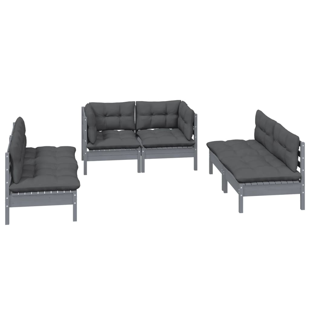 6-piece garden lounge set with cushions solid pine wood