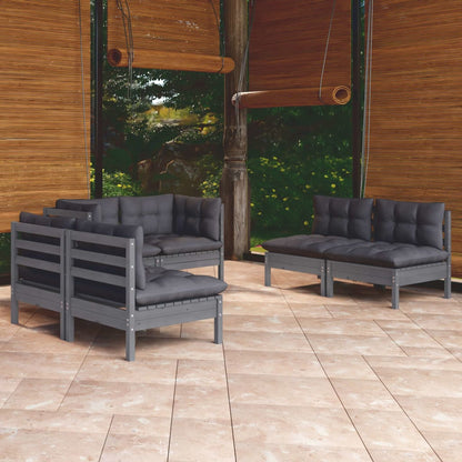 6-piece garden lounge set with cushions solid pine wood