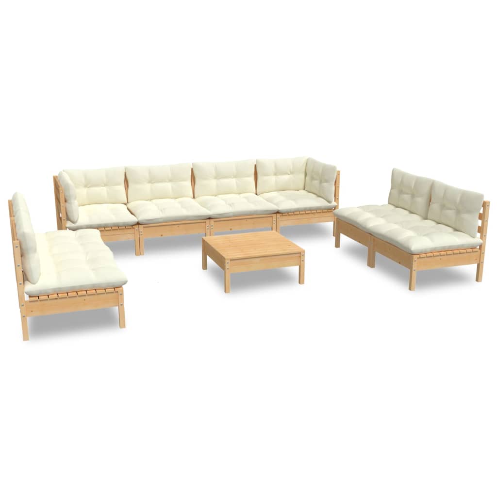 9-piece garden lounge set with cream cushions solid pine