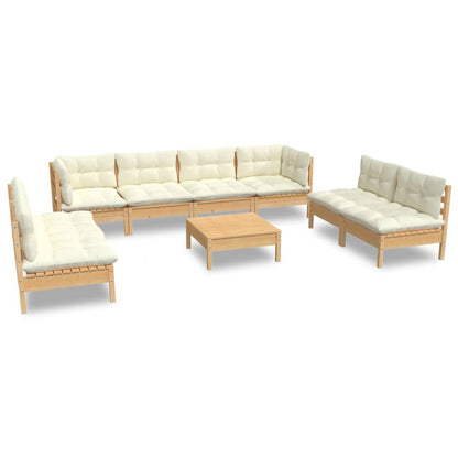 9-piece garden lounge set with cream cushions solid pine