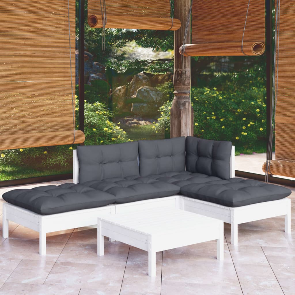 5-piece garden lounge set with cushions white pinewood