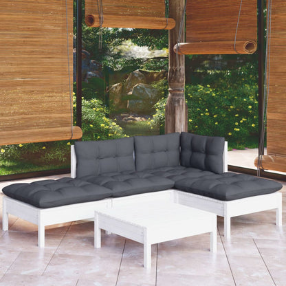 5-piece garden lounge set with cushions white pinewood