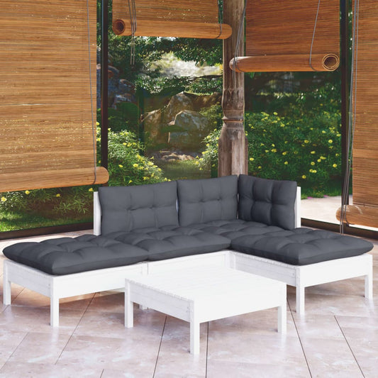 5-piece garden lounge set with cushions white pinewood