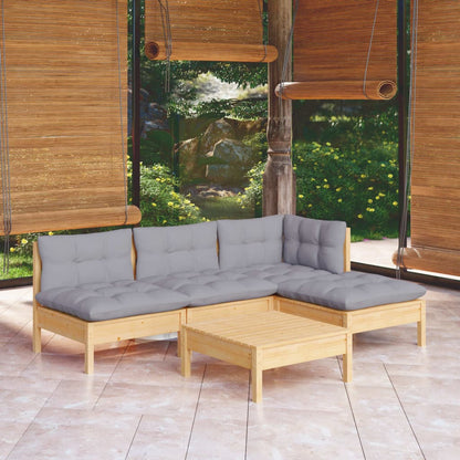 5-piece garden lounge set with grey cushions pinewood