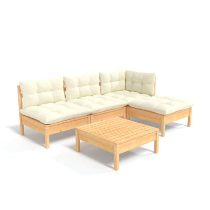 5-piece garden lounge set with cream cushions pinewood