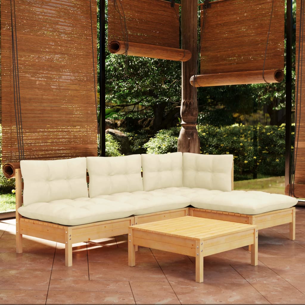 5-piece garden lounge set with cream cushions pinewood