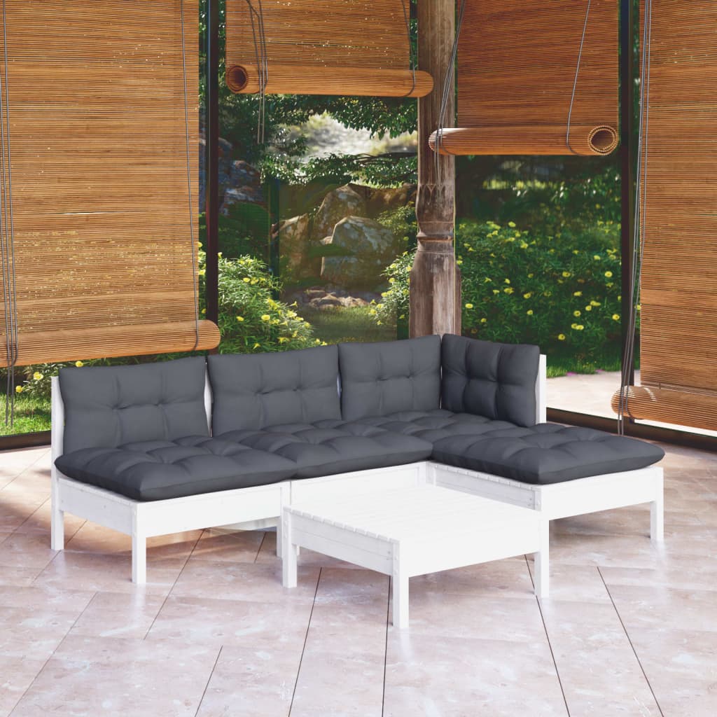 5-piece garden lounge set with cushions white pinewood