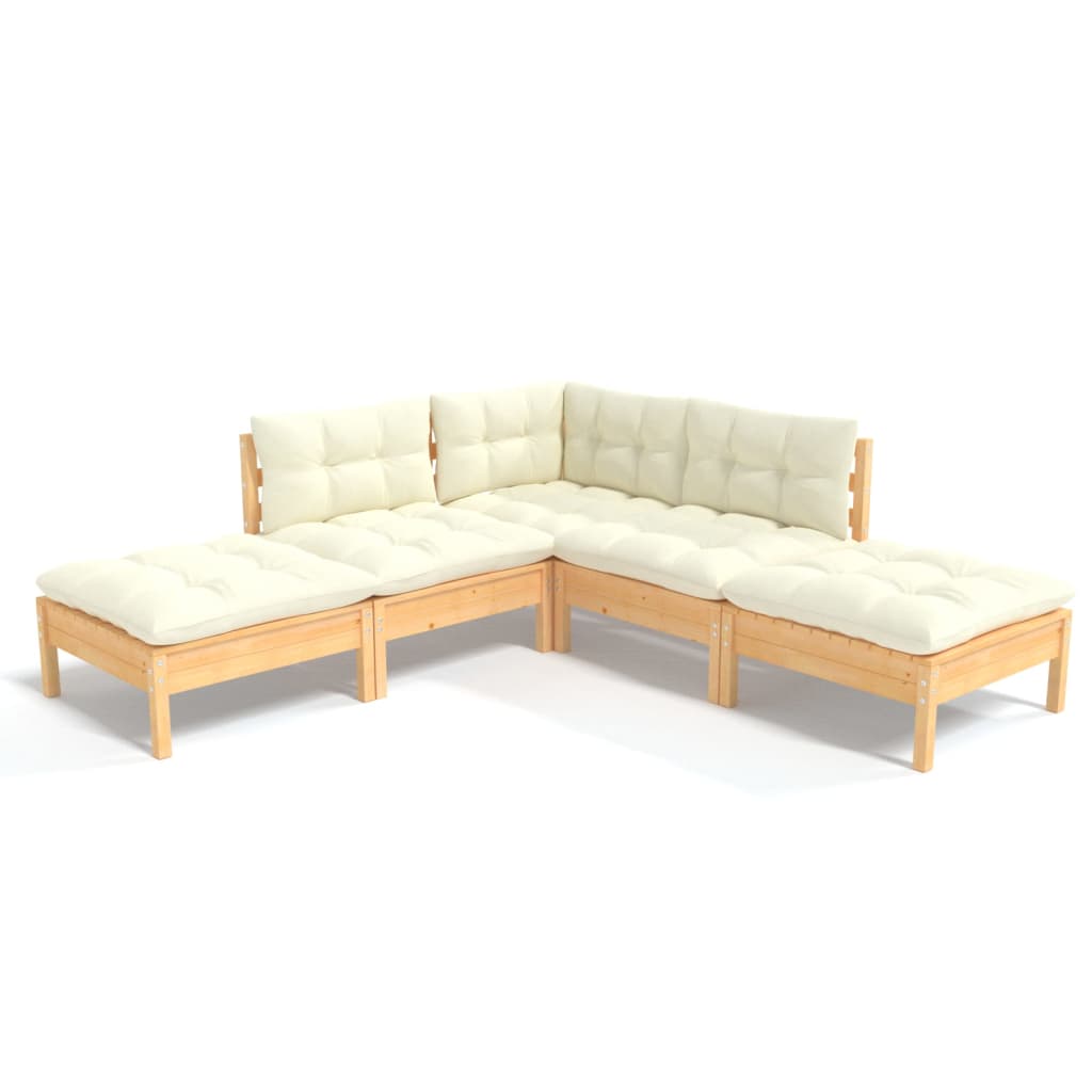 5-piece garden lounge set with cream cushions pinewood