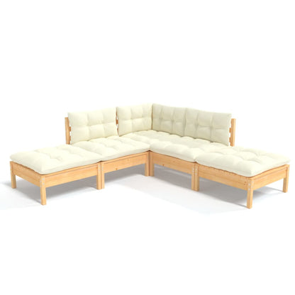 5-piece garden lounge set with cream cushions pinewood