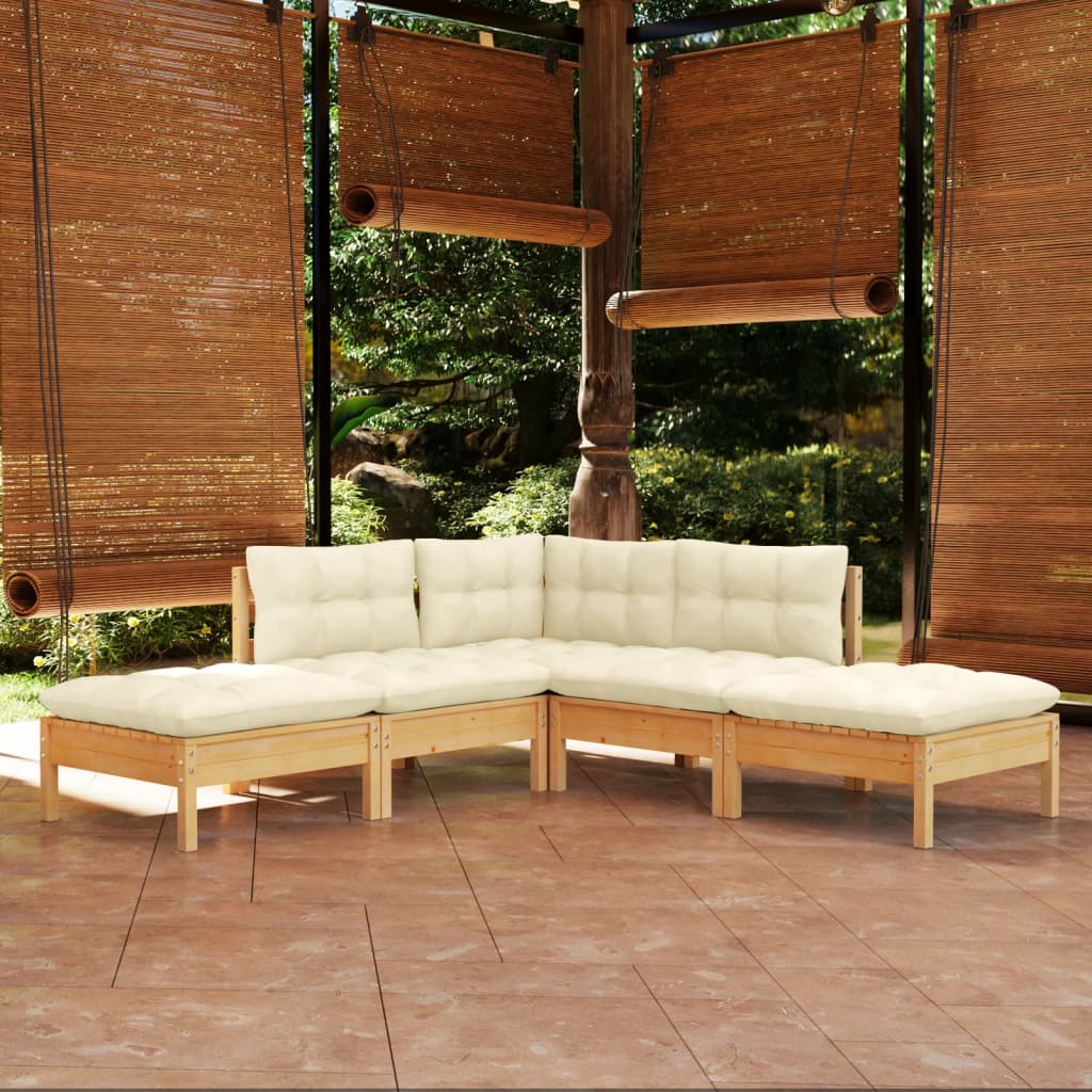 5-piece garden lounge set with cream cushions pinewood