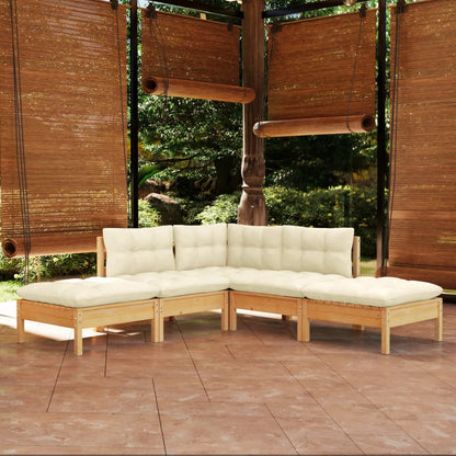 5-piece garden lounge set with cream cushions pinewood