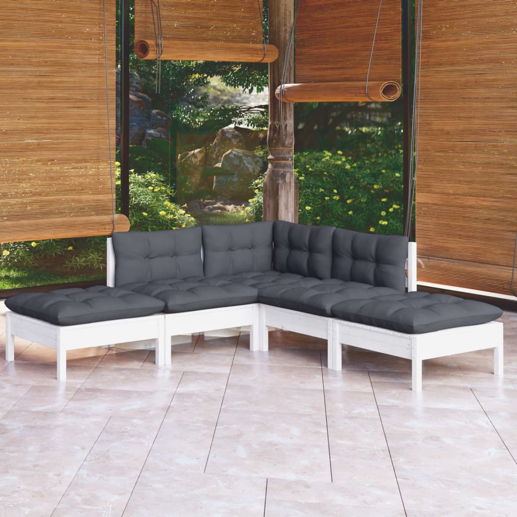 5-piece garden lounge set with cushions white pinewood