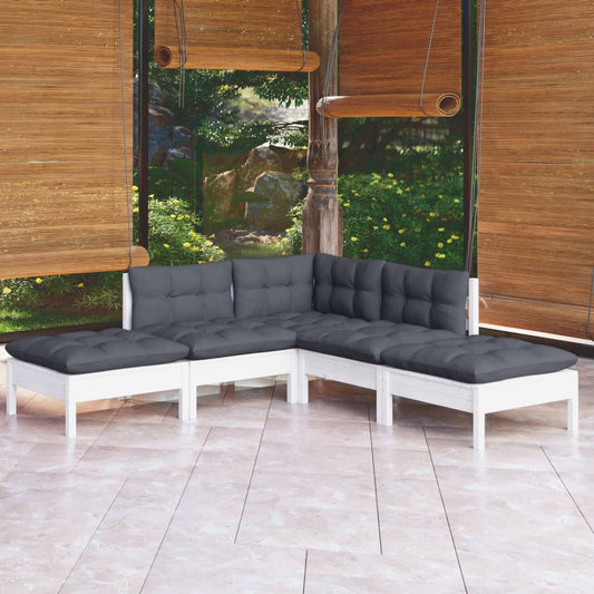 5-piece garden lounge set with cushions white pinewood