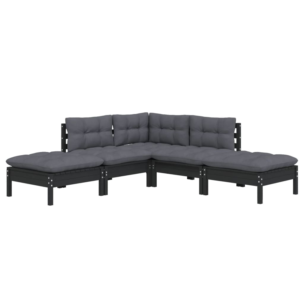 5-piece garden lounge set with cushions black pinewood