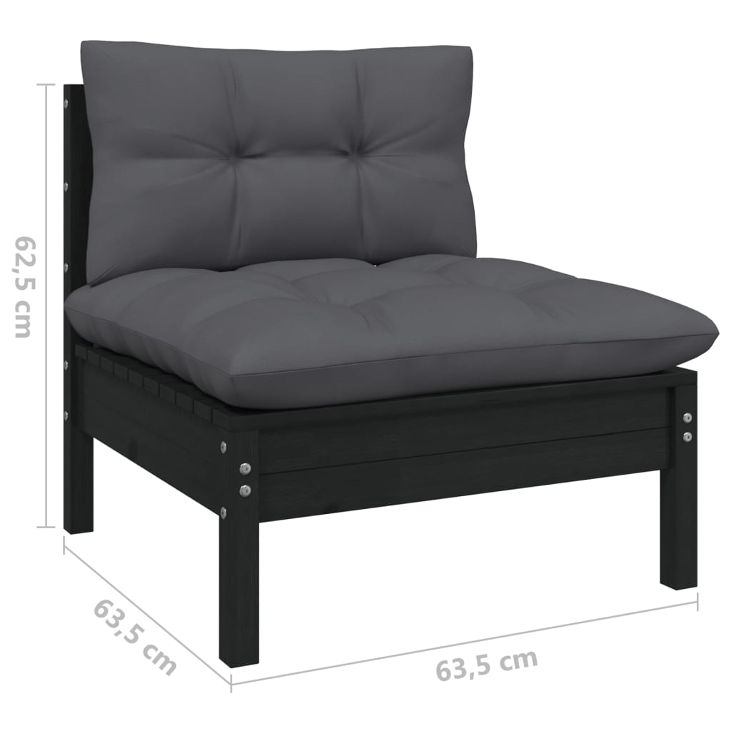 5-piece garden lounge set with cushions black pinewood