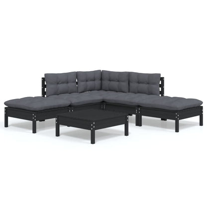 6-piece garden lounge set with cushions black pinewood