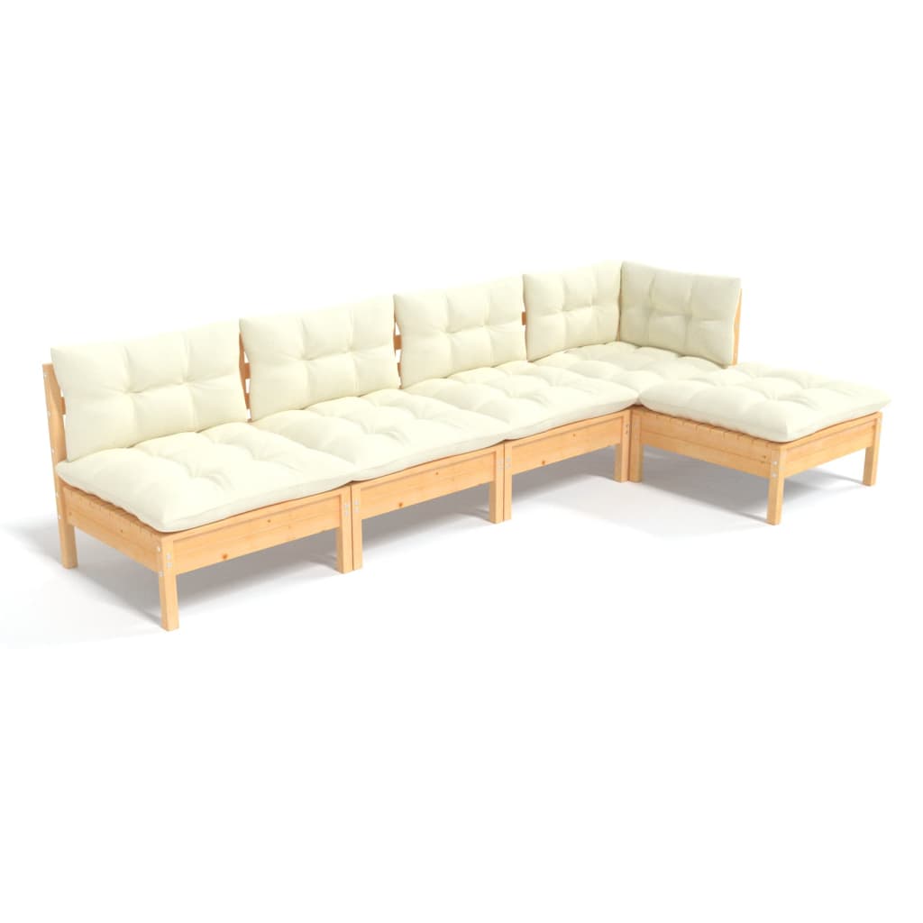 5-piece garden lounge set with cream cushions pinewood
