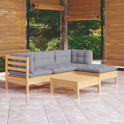 5-piece garden lounge set with grey cushions pinewood