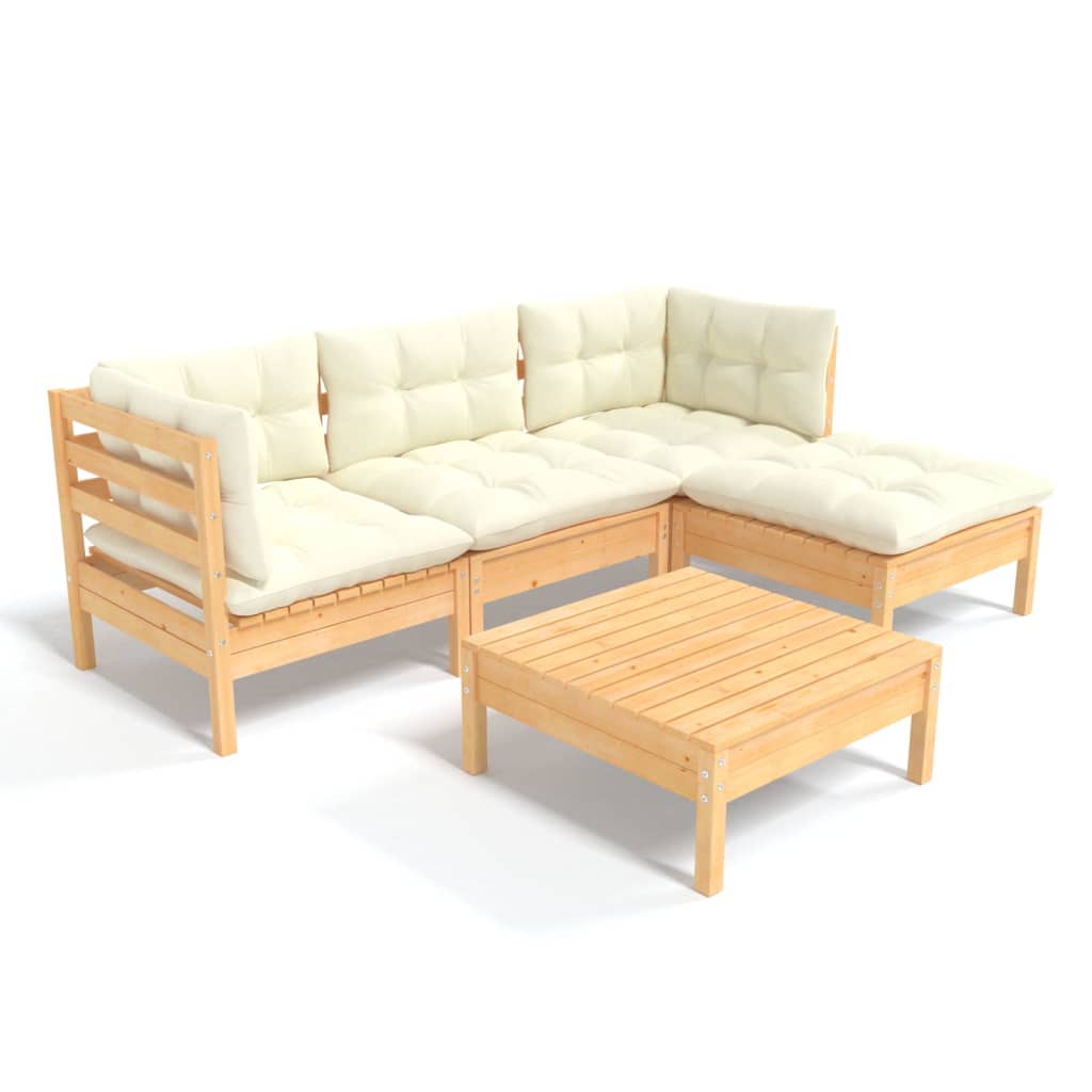 5-piece garden lounge set with cream cushions pinewood