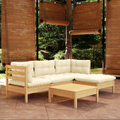 5-piece garden lounge set with cream cushions pinewood