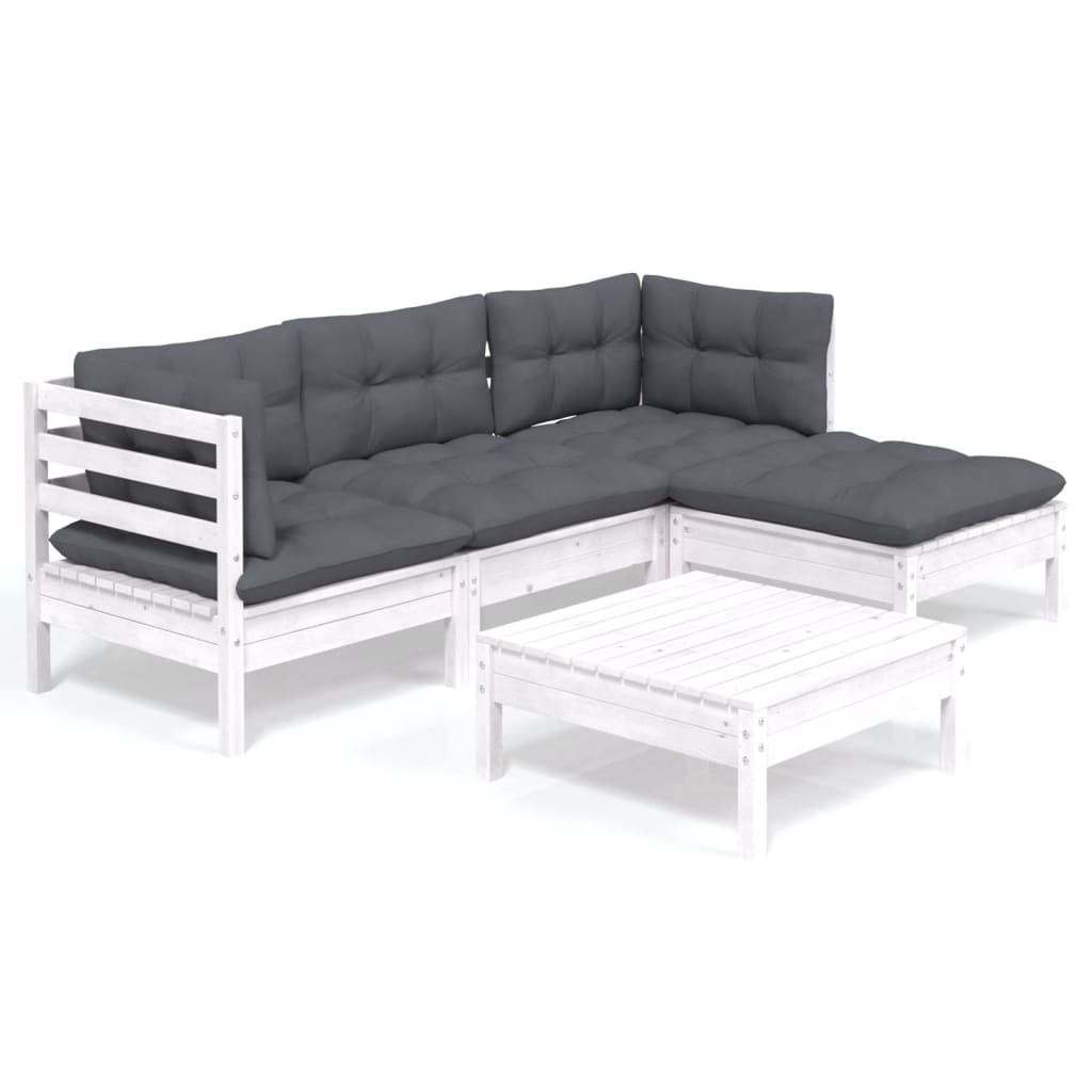 5-piece garden lounge set with cushions white pinewood