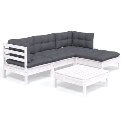 5-piece garden lounge set with cushions white pinewood