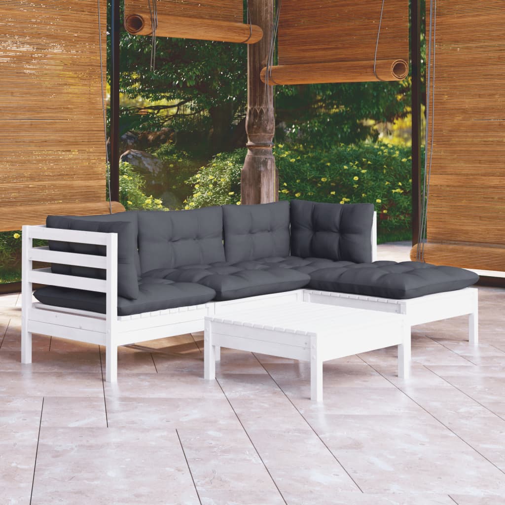 5-piece garden lounge set with cushions white pinewood
