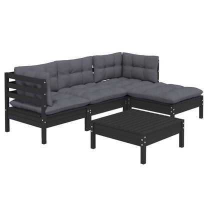 5-piece garden lounge set with cushions black pinewood