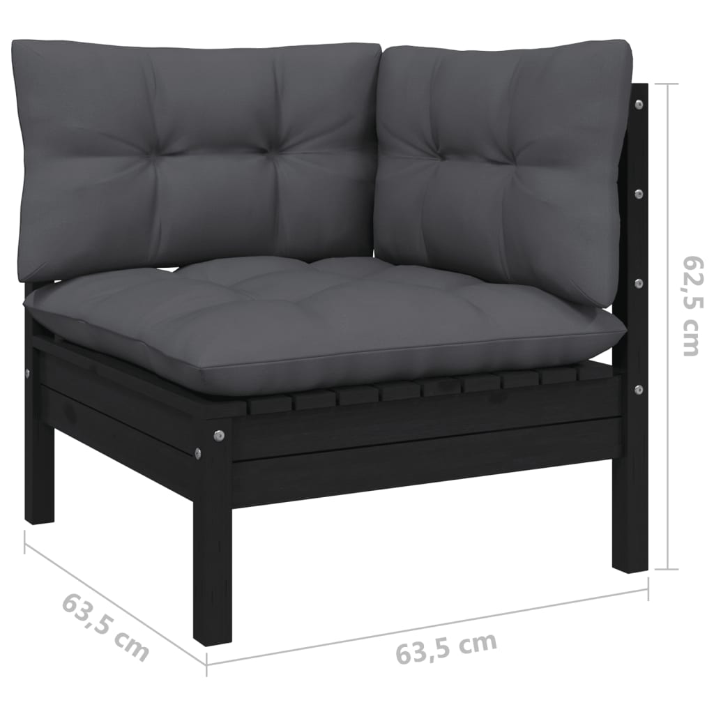 5-piece garden lounge set with cushions black pinewood