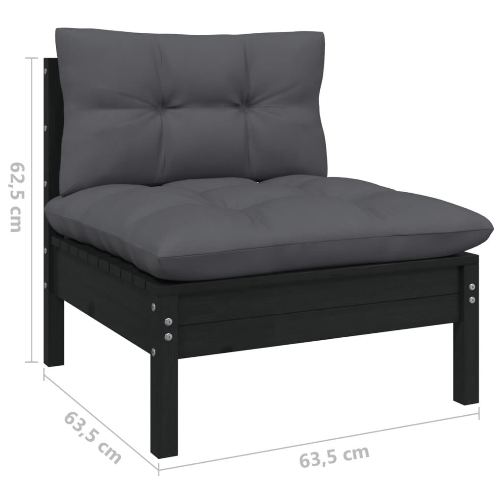 5-piece garden lounge set with cushions black pinewood