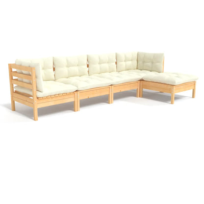 5-piece garden lounge set with cream cushions pinewood