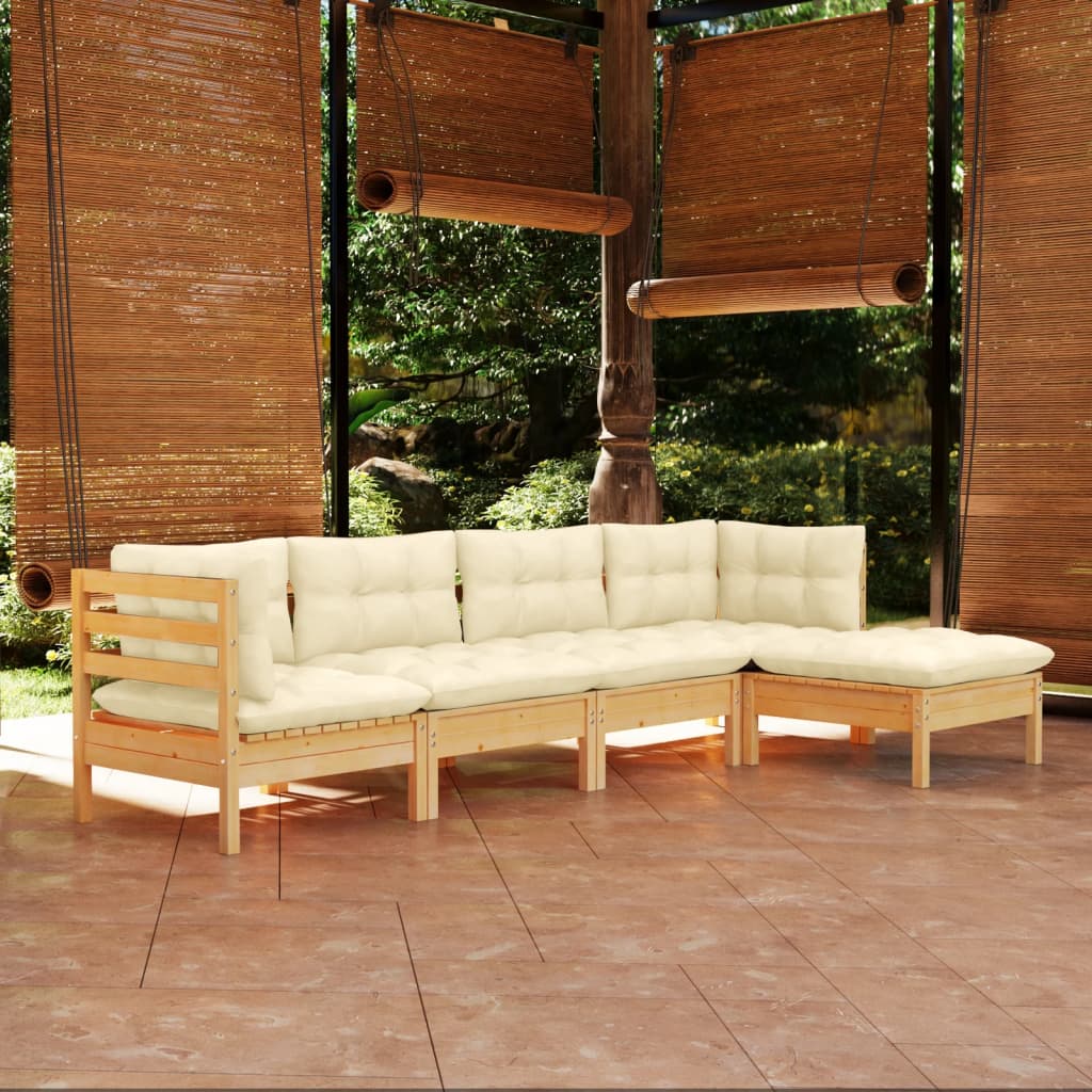 5-piece garden lounge set with cream cushions pinewood