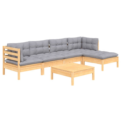 6-piece garden lounge set with grey cushions pinewood