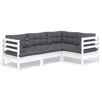 4 kom. Vrtna garnitura za sjedenje s jastucima od bijelog bora