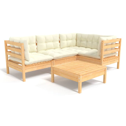 5-piece garden lounge set with cream cushions pinewood