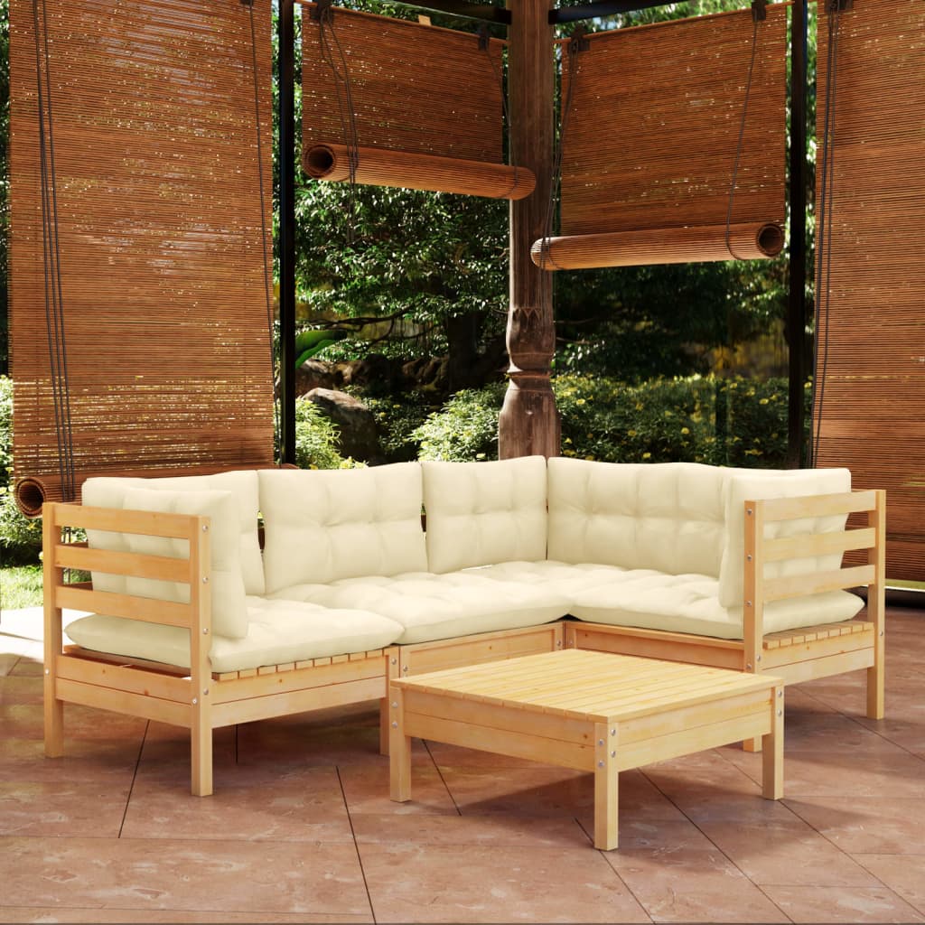 5-piece garden lounge set with cream cushions pinewood