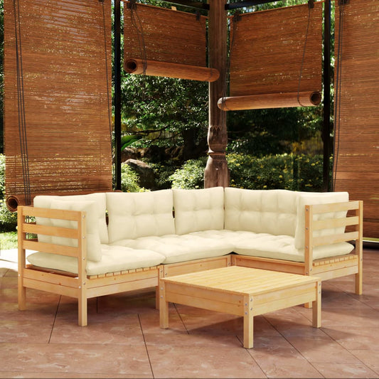 5-piece garden lounge set with cream cushions pinewood