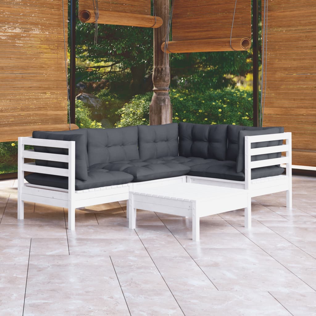 5-piece garden lounge set with cushions white pinewood