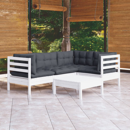 5-piece garden lounge set with cushions white pinewood