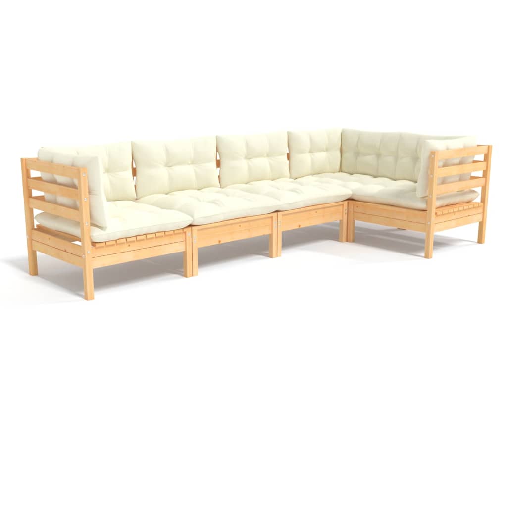 5-piece garden lounge set with cream cushions pinewood