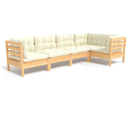 5-piece garden lounge set with cream cushions pinewood