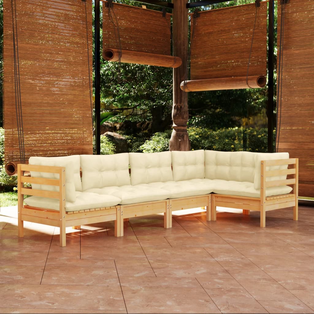 5-piece garden lounge set with cream cushions pinewood