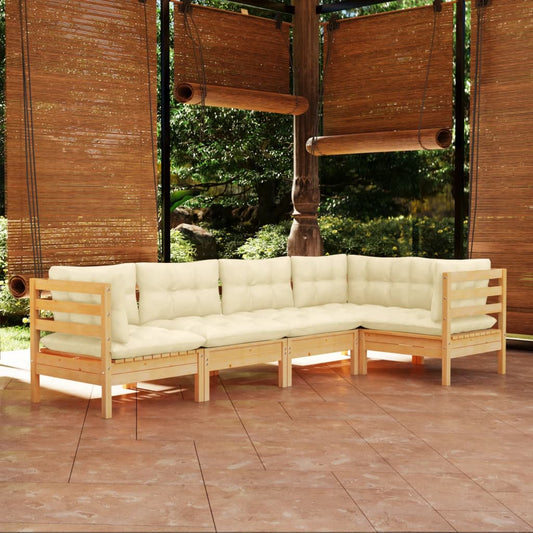 5-piece garden lounge set with cream cushions pinewood