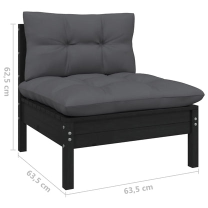 5-piece garden lounge set with cushions black pinewood