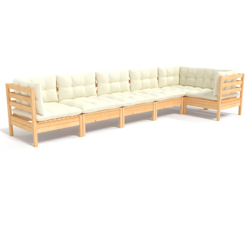 6-piece garden lounge set with cream cushions pinewood