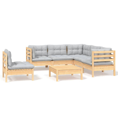 6-piece garden lounge set with grey cushions pinewood