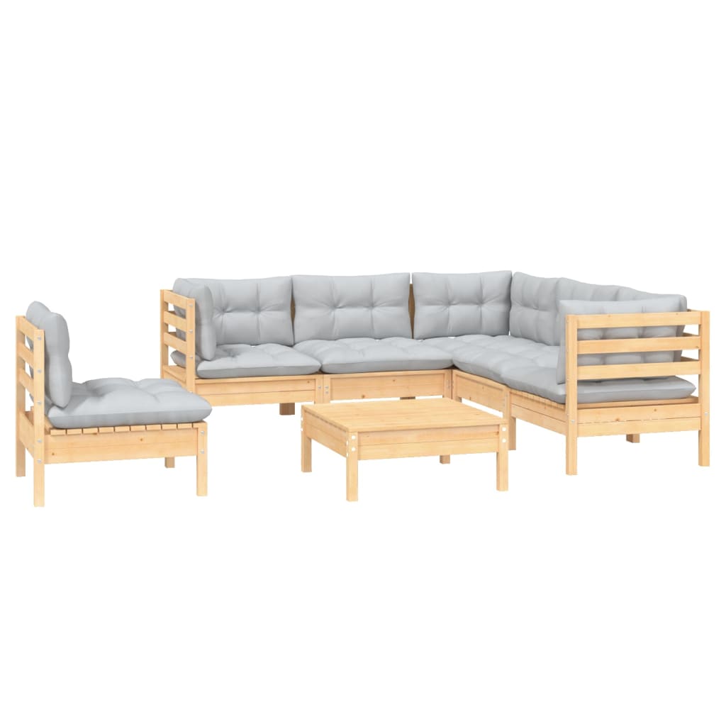 6-piece garden lounge set with grey cushions pinewood