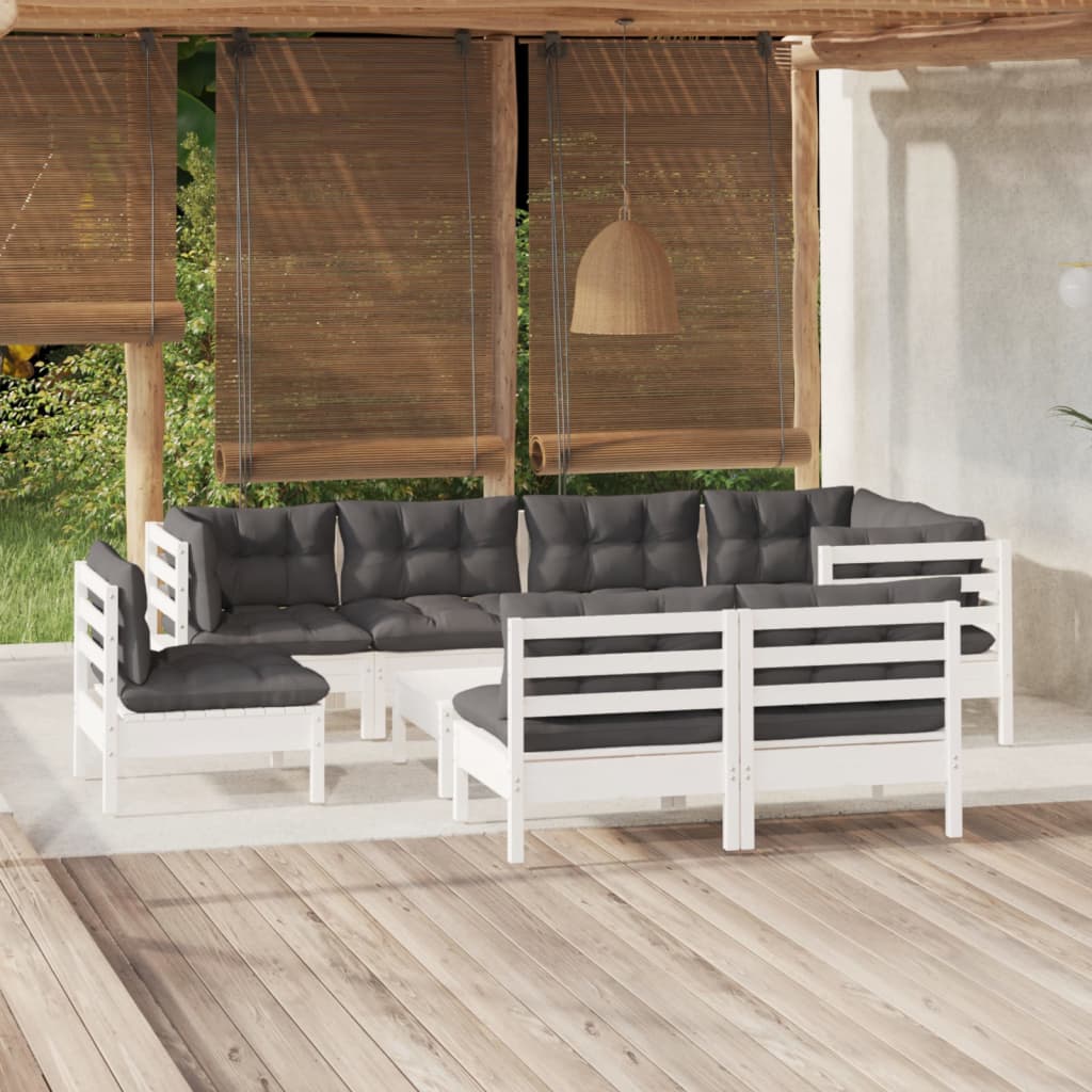 9-piece garden lounge set with cushions white pine solid wood