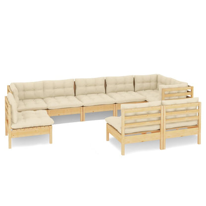 9-piece garden lounge set with cream cushions solid pine