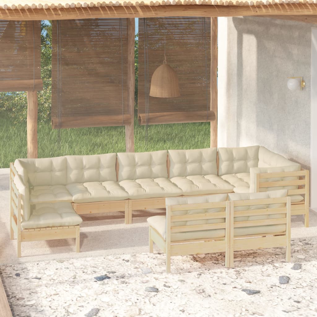 9-piece garden lounge set with cream cushions solid pine